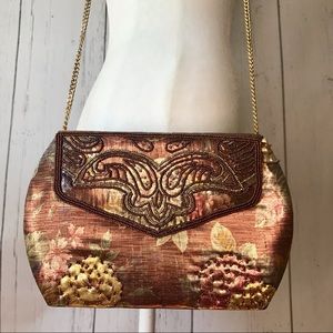 Vintage clutch/crossbody/shoulder bag silky fabric with beaded detail